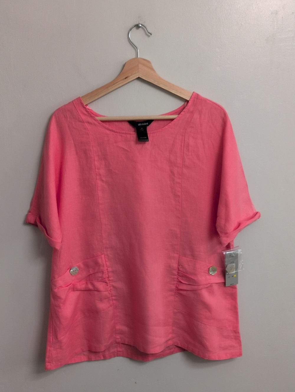 Ali Miles Popover Oversized  Linen  Top